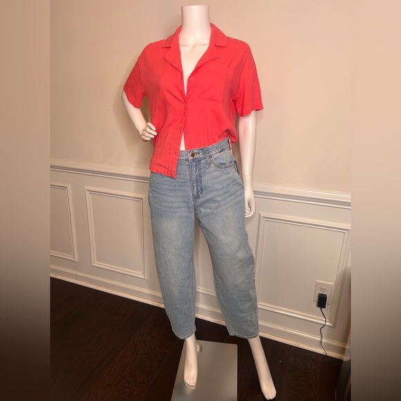 Women's Linen Short Sleeve Button Down Camp Shirt- A New Day, Pink - Picture 14 of 16